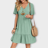 Καλοκαιρινό Φόρεμα Boho με Πιέτες και Κοντό Μανίκι
