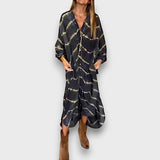 Maxi Φόρεμα Tie-Dye με Κουμπιά και Μακριά Μανίκια