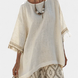 Σύνολο Boho Chic Daisy: Μακριά Μπλούζα και Εκτυπωμένα Παντελόνια για Μοναδικό Στυλ