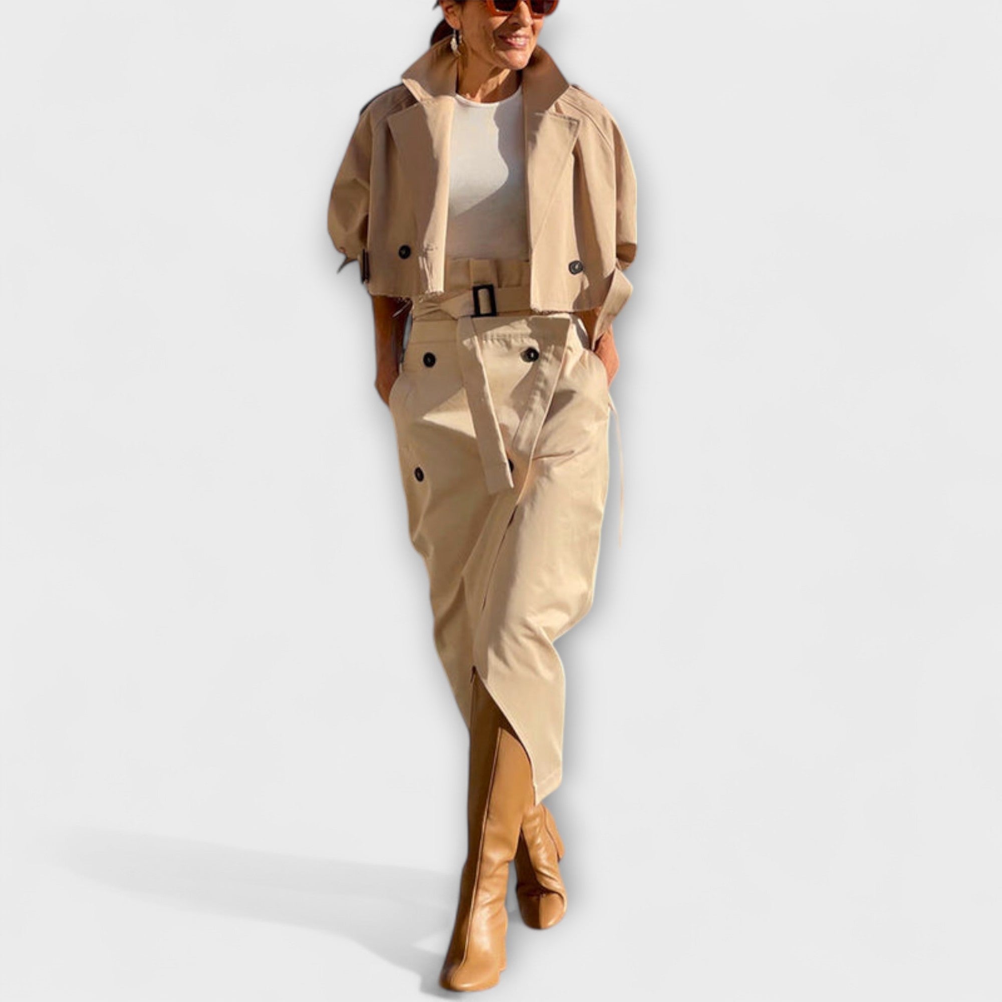 Lyra - Chaqueta Elegante Falda Midi con Bolsillos