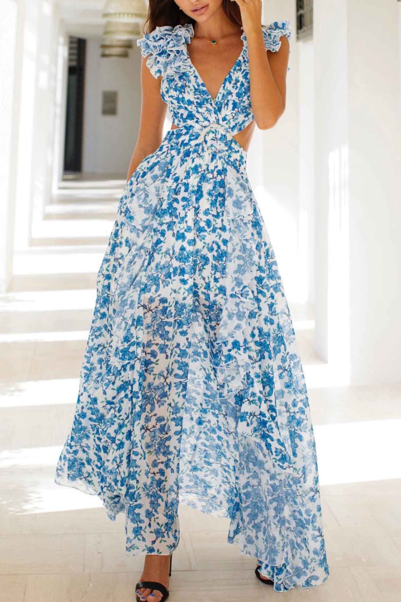 Isadora - Vestido largo con volantes en los Bajos y aberturas