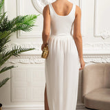 Maxi - Vestido drapeado con falda escultórica y abertura lateral