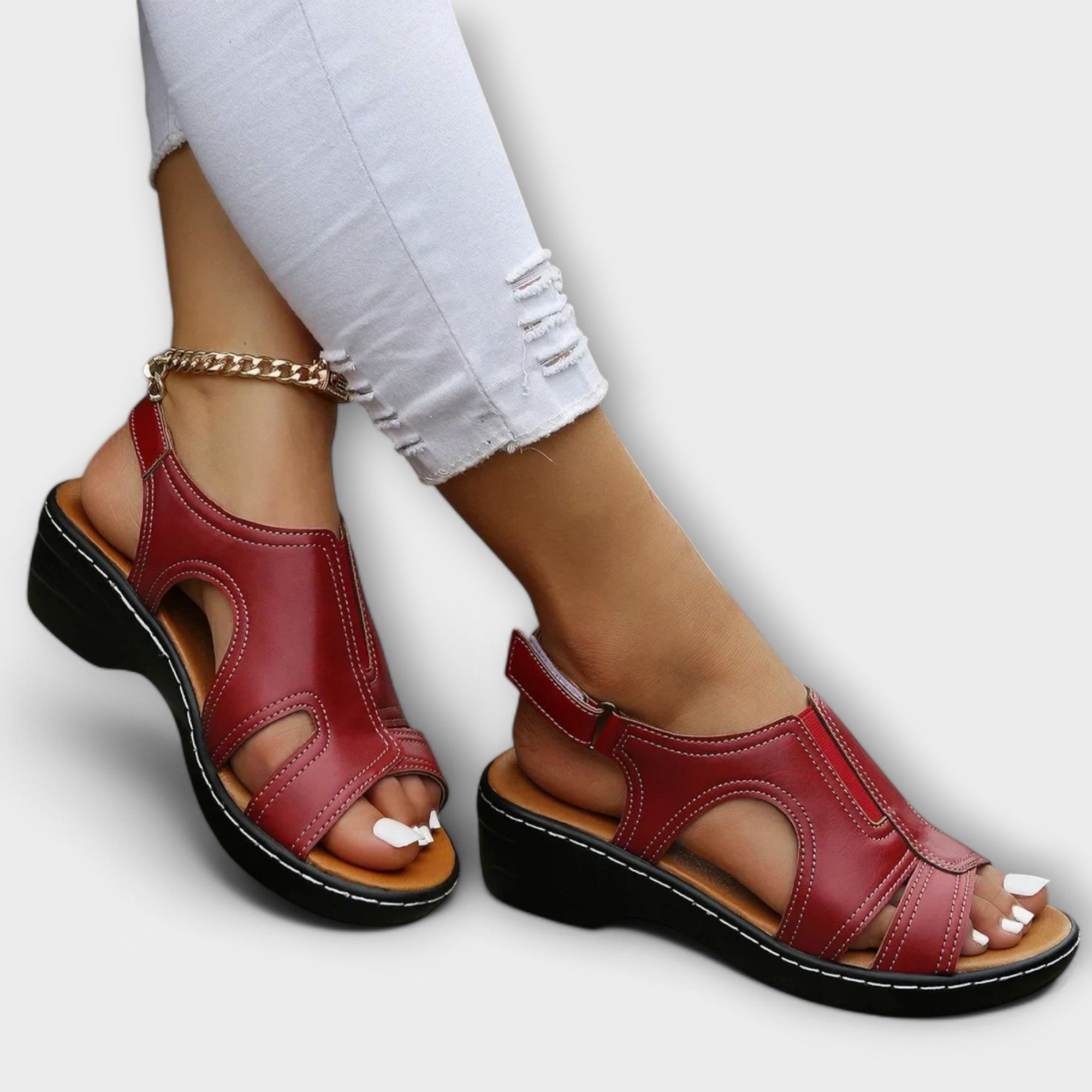 Christina - Sandalias Ortopédicas de Cuero Cómodas con Tacón