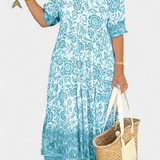 Elcira Vestido Bohemio Floral con Escote en V y Volantes