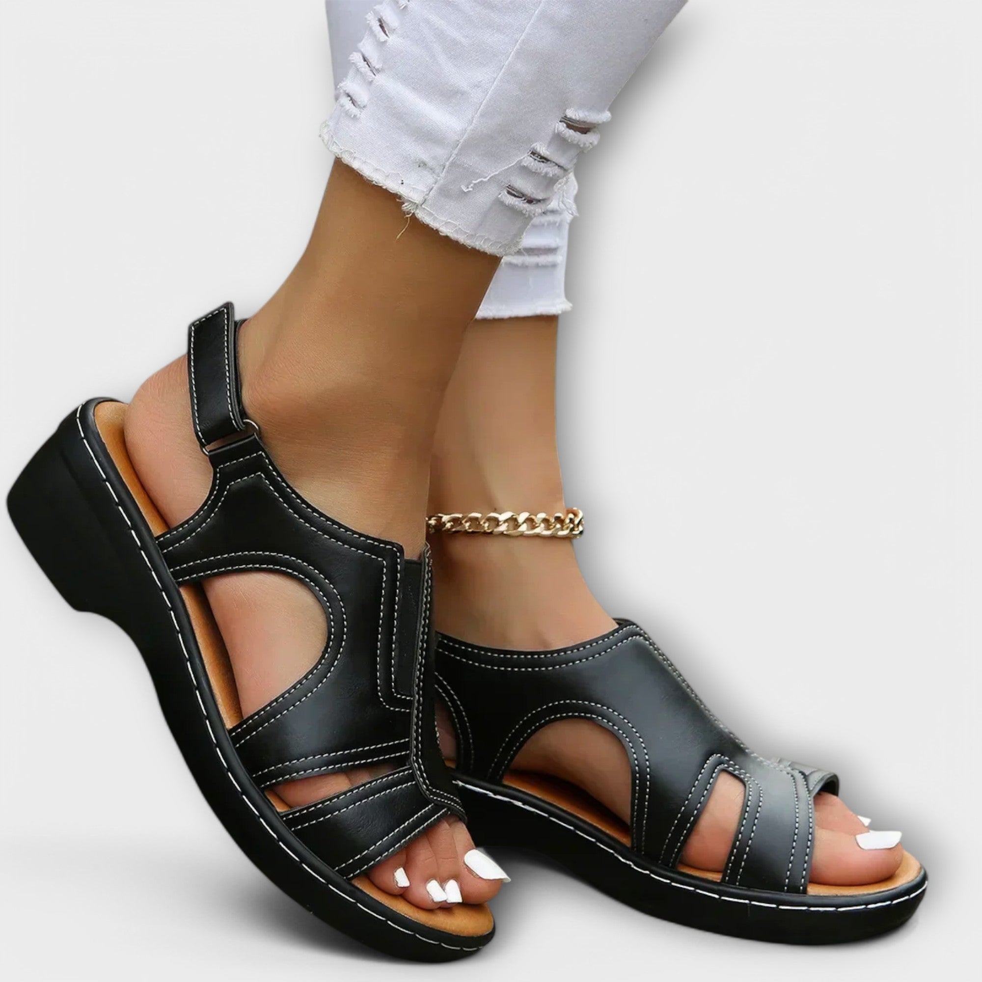 Christina - Sandalias Ortopédicas de Cuero Cómodas con Tacón