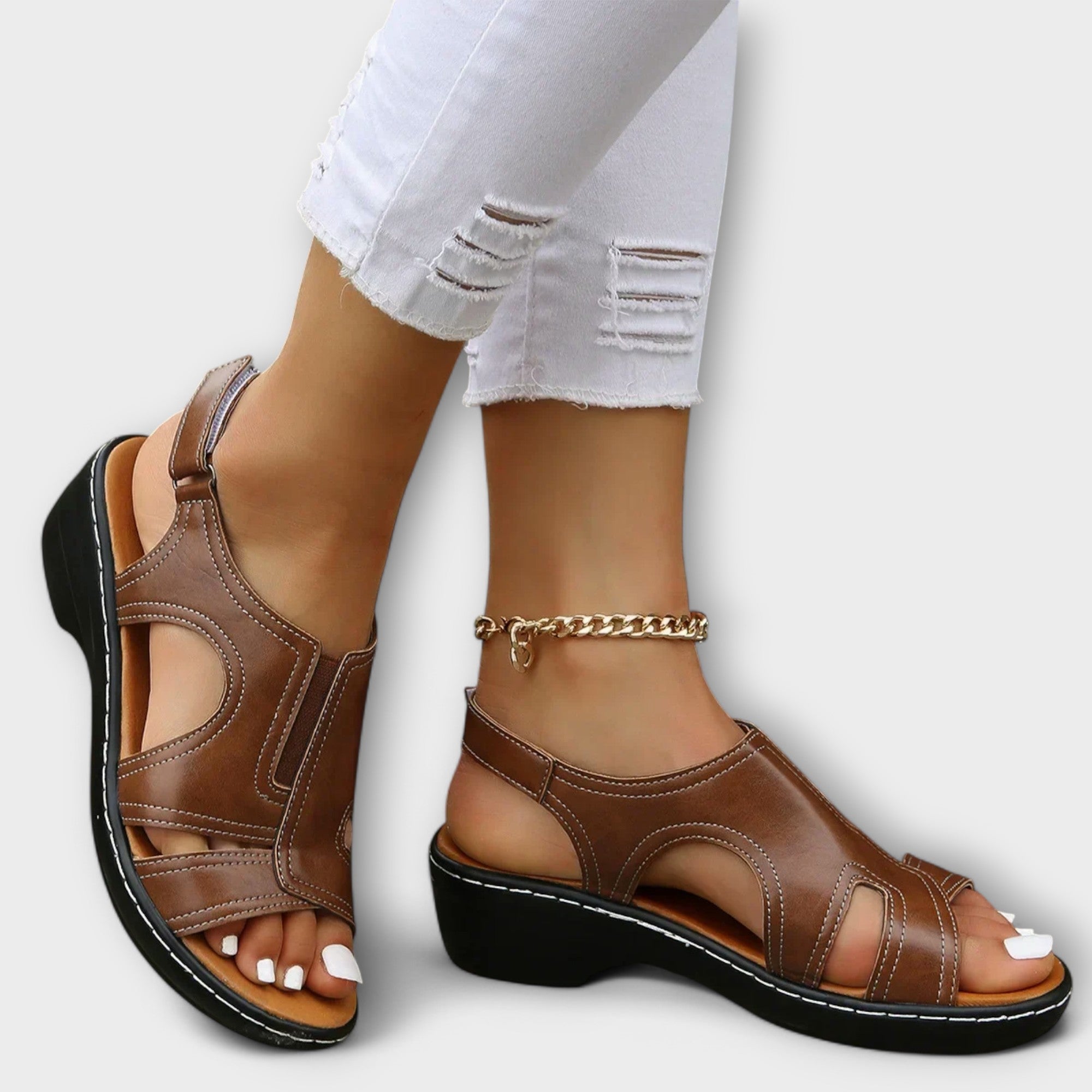 Christina - Sandalias Ortopédicas de Cuero Cómodas con Tacón