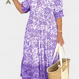 Elcira Vestido Bohemio Floral con Escote en V y Volantes