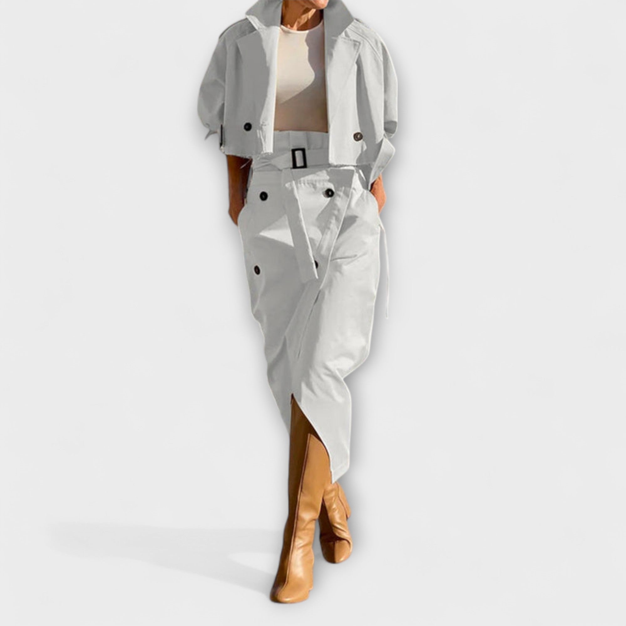 Lyra - Chaqueta Elegante Falda Midi con Bolsillos